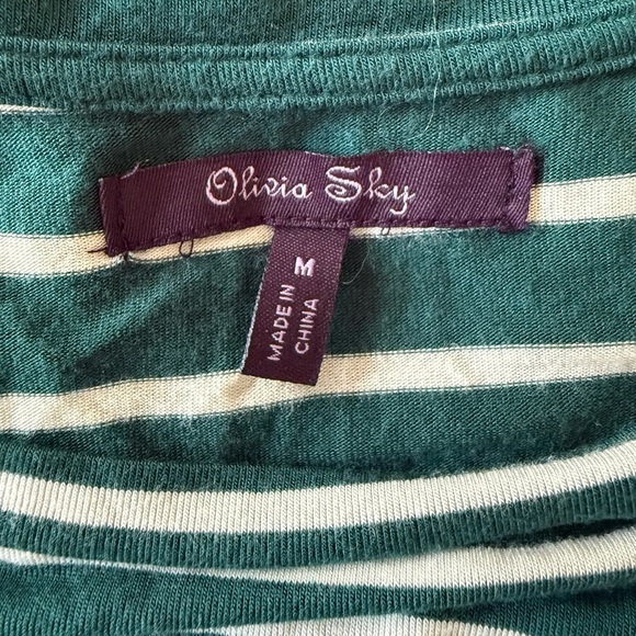Olivia Sky | Teal & Cream Stripe 3/4 Sleeve Tee | Size M - Picture 3 of 3